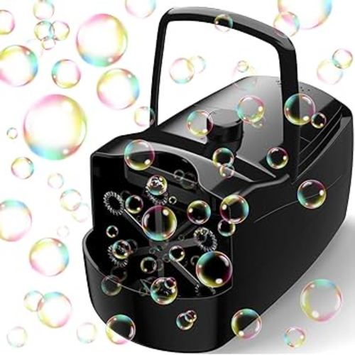 Bubble Machine, Automatic 18000+ Per Minute Big Bubbles Blower Maker for Kids Toddlers with 2 Speeds,6 Wands,Operated by Plugin or Batteries for Outdoor/Indoor Birthday Parties,Wedding (Black)