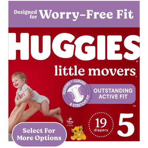 Huggies Little Movers Baby Diapers, Size 5 (27+ lbs), 19 Ct (Select for More)