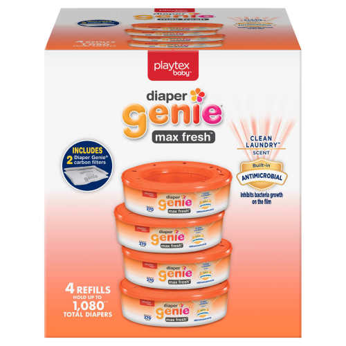 Playtex Baby Diaper Genie MaxFresh Anti-Microbial Refills, 1,080-ct & 2 Carbon Filters,