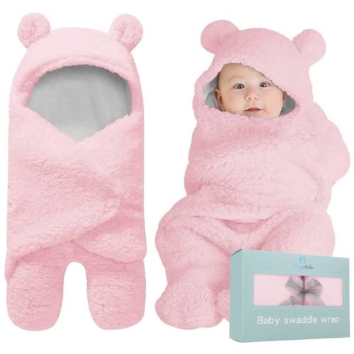 BlueMello Baby Swaddle Blanket | Ultra-Soft Plush Essential for Infants 0-6 Months | Receiving Swaddling Wrap Pink | Ideal Newborn Registry and Toddler Boy Accessories | Perfect Baby Girl Shower Gift