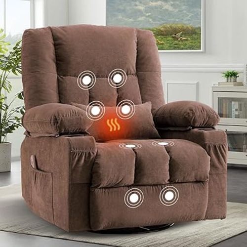 BOSMILLER Oversized Recliner Chair for Adults with Vibration Massage and Lumbar Heating Swivel Rocker Recliner with Cup Holder and USB Charge Port for Living Room