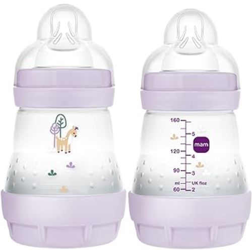 MAM Easy Start Matte Anti-Colic Baby Bottles, 5oz (2 Count), Slow Flow Nipples, Baby Girl