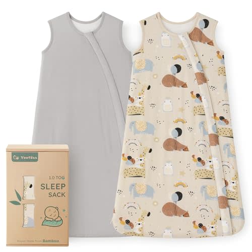 Yoofoss Rayon Made from Bamboo Baby Sleep Sack 6-12 Months TOG 0.5 Baby Wearable Blanket, Super Soft Infant Toddler Sleeping Sack 2-Way Zipper, Grey&Animals
