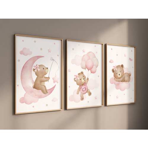 Nursery decor girl wall art, bear nursery print, pink nursery art, bear nursery wall art, teddy bear, nursery wall art, bear print nursery