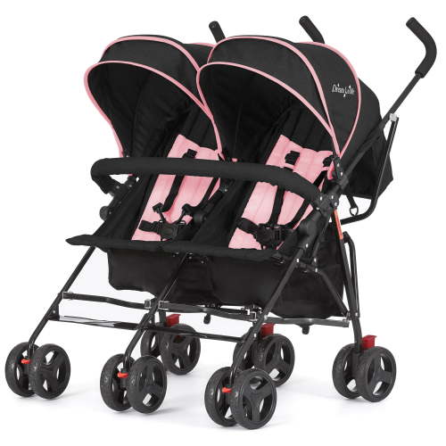 Dream On Me Volgo Lightweight Double Twin Umbrella Stroller, Easy Folding, Portable, Pink