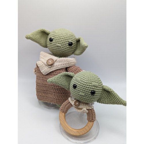 Crochet Yoda Rattle Set | Organic Cotton Toys