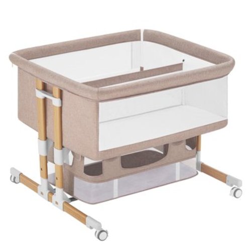 HARPPA Twin Bassinet fot Infant, Bedside Crib for 2 Babies, Height Adjustable, Unisex, Khaki