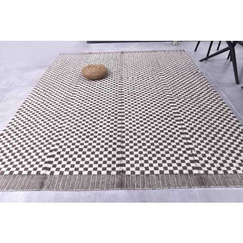 Checkered Kilim 9x10 Area Rug, 9x10 Kilim Rug, 9x10 Soft Wool Handmade Jute Kilim, 9x10 Rug, Beige & Gray Kilim, Custom Size Kilim Rug