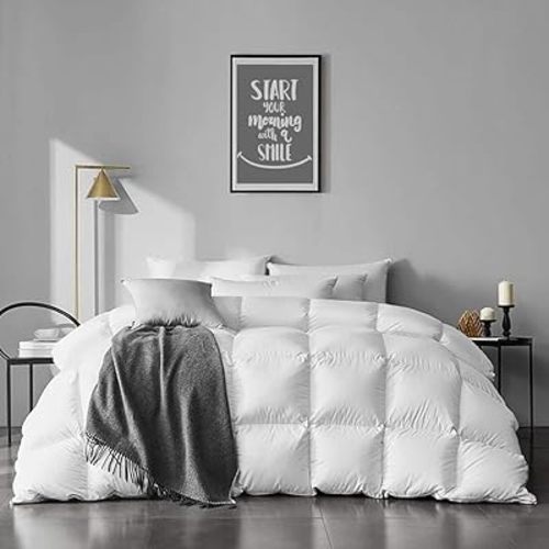 APSMILE Organic Feathers Down Comforter California King, All-Seasons Duvet Insert, 100% Cotton Medium Warm Quilted Bed Comforter Insert (104x96, Ivory White)