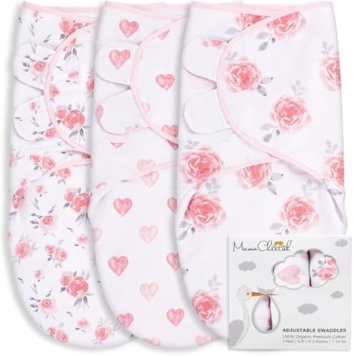Mama Cheetah Baby Swaddle Sack 3-6 Month, Organic Cotton Swaddling Sleep Sack, Infant Swaddle Blanket, Large Swaddle Wrap, Easy Swaddles for Girl, 4-Pack