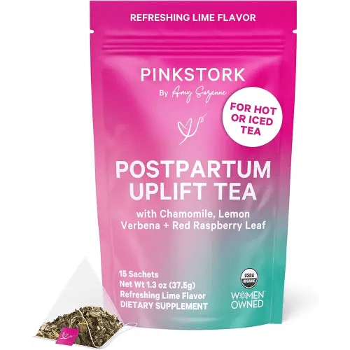 Pink Stork Postpartum Uplift Mood Support Tea: Hormone Balance for Women After Pregnancy, Chamomile Tea with Red Raspberry Leaf for Postpartum Recovery - Postpartum Essentials - Caffeine-Free, 15 Sachets