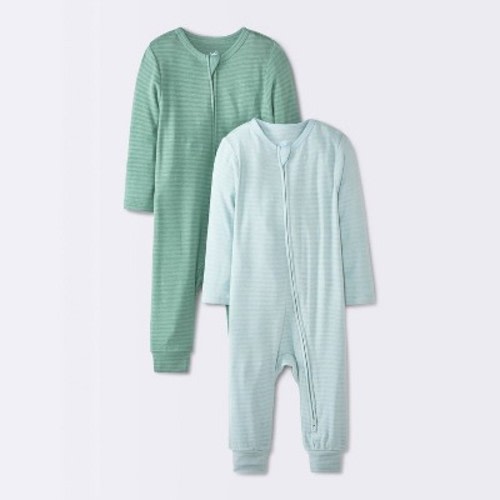 Baby Boys' 2pk So Very Soft Striped Modal Romper - Cloud Island™ Green 0-3M