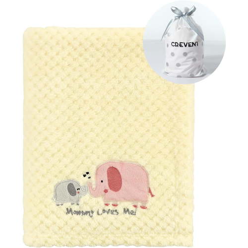 CREVENT 30''X40'' Cute Warm Baby Blanket for Girls Infants Toddlers' Bedding Crib Cot Stroller, Baby Shower Birthday Newborn's Gift, 75X100cm, Yellow Elephant