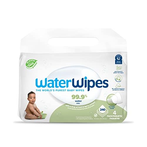 WaterWipes Sensitive+ Baby & Toddler Wipes, 3-In-1 Cleans, Cares, Protects, 99.9% Water, Textured Clean, Unscented & Hypoallergenic, 240 Count (4 Packs)