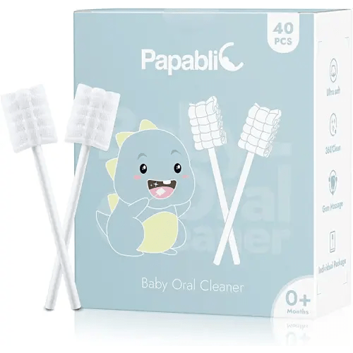 Papablic Baby Tongue Cleaner, Baby Oral Cleaner, Disposable Infant Mouth Cleaner Newborn, Upgrade Gum Cleaner with Paper Handle or Infants Ages 0-2 Years, 40 Pack
