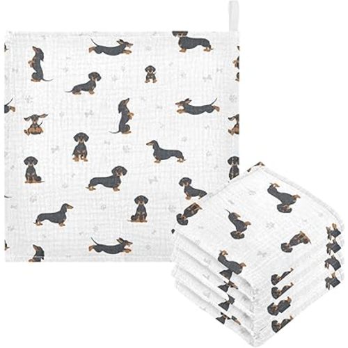 vvfelixl Baby Cotton Washcloths Black Dachshund Infants Bath Towel for Unisex Face Towels for Newborn, Natural Baby Wipes Delicate Skin, 11.8 X 11.8 inch, one sizex5