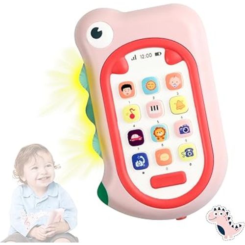 Richgv Toys for Babies 6-12 Months Girls, Dinosaur Baby Phone Toy Baby Girl Gifts with 80+ Sound Effects Color Changing Light 1 Year Old Girl Birthday Gift Stocking Stuffers 6 Months +