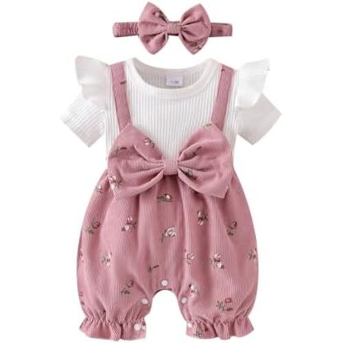 YINGISFITM Newborn Baby Girl Clothes Summer Bubble Romper Floral Bow Short Jumpsuit Infant Cute Outfits 0 3 6 9 12 18 Months