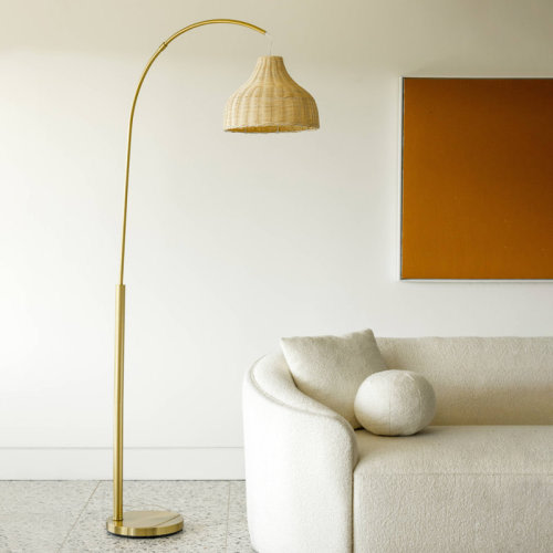 Brightech Lark 75 in. Weighted Base LED Arched Standing Floor Lamp with Boho Rattan Shade & Reviews | Wayfair