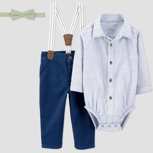 Carter's Just One You® Baby Suspender Top & Bottom Set - Navy Blue Newborn: Stripe Chambray Twill Outfit