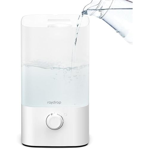 raydrop Humidifiers for Bedroom, 2.5L Top Fill Cool Mist Humidifiers for Home, Large Room, Baby, and Plant, Essential Oil Diffuser with Cycling 7 Color Lights, 360° Nozzle, Auto Shut-Off, White