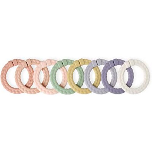 Itzy Ritzy Linking Ring Set; Set of 8 Braided, Multi-Colored Versatile Linking Rings; Attach to Car Seats, Strollers & Activity Gyms; Pink Rainbow