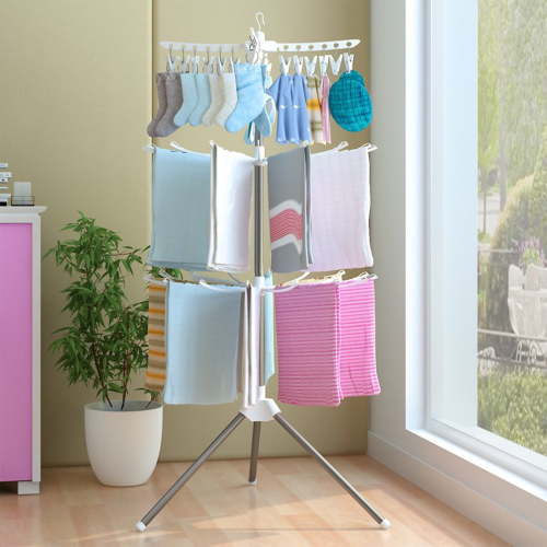 Ycandiee Foldable Clothes Drying, Rack Standing Garment Hanger 3-Tier Towel Racks with 24 Clips & 32 Towels Bars Space Saver for Baby Socks, Bibs, Underwear, Gloves, Scarves, Diapers