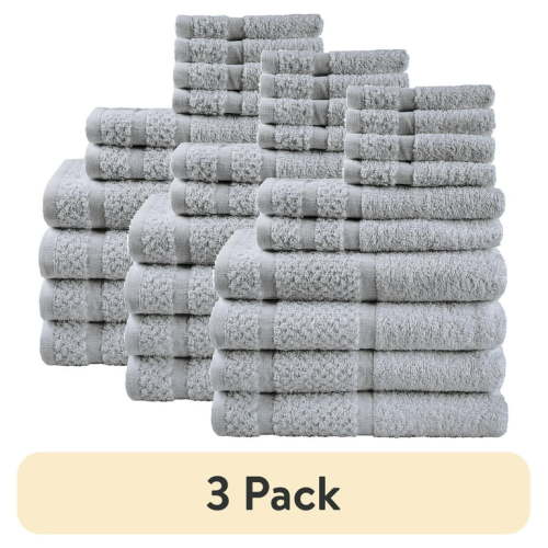 (3 pack) Mainstays 10 Piece Towel Set with Upgraded Softness & Durability, Grey