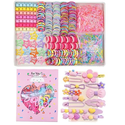 889 pcs Elastic Hair Bands for Girls Hair Accessories Ponytail Holders Colorful Rubber Bands Set with 14 pcs Cute Hair Clip
