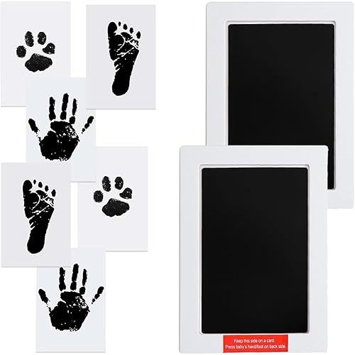 Matenf Large Inkless Baby Hand and Footprint Kit (2 Packs, 6″*4″), Ink Pad for Baby Hand and Footprints, Paw Print Stamp Pad for Dogs, Pet Paw Dog Nose Print Impression Kit, Touch Clean, Black