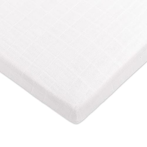 Babyletto 100% Organic Cotton All-Stages Midi Crib Sheet, GOTS-Certified, Fitted 360°, Ultra-Soft and Breathable Muslin - Plain White