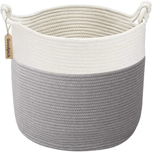 Goodpick Toy Storage Basket, Baby Laundry Basket 15 x 14.2 Inches, Small Laundry Basket for Clothes, Nursery Basket for Toys, Soft Woven Basket for Storage, Grey