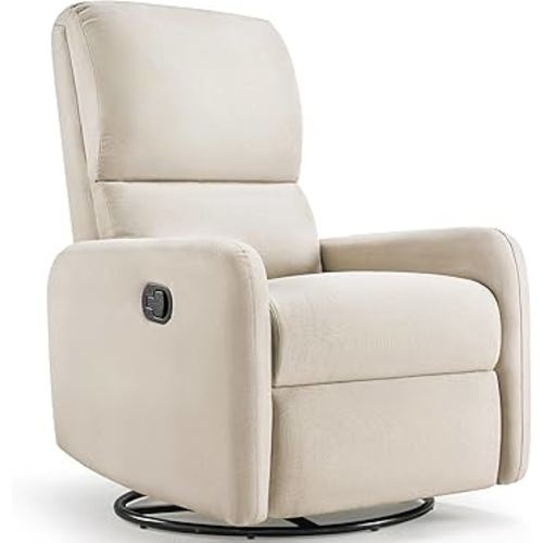 Jocisland Swivel Rocking Chair, Nursery Glider Recliner Chairs for Adults, Rocker for Living Room Bedroom, Comfy Upholstered Modern Nursing Reclining Single Sofa, Beige Linen