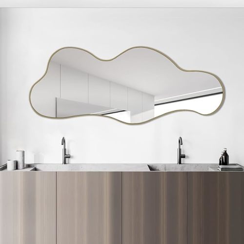 POZINO Irregular Wall Mirror, Asymmetrical Mirror, Cloud Shaped Mirror, Modern Mirror for Wall Decor, Gold Mirrors for Bathroom Living Room Bedroom Entryway, 39.3"x16"
