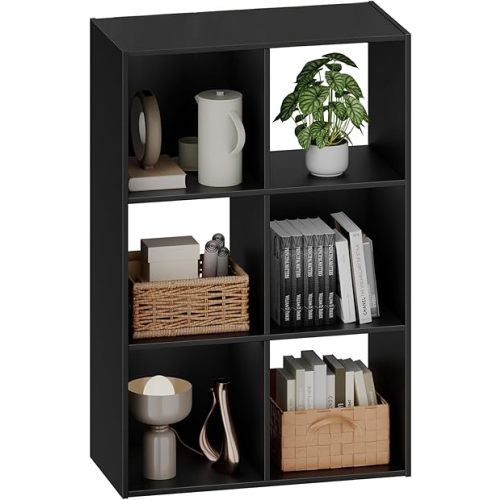 Sweetcrispy 6 Cube Storage Organizer - Open Cube Bookshelf with 3 Removable Back Panels, Display Storage Bookcase for Living Room, Bedroom, Entrance Hall, Home Office，36" L×11.6" W×24" H, Deep Black