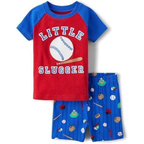 The Children's Place Baby Boys' and Newborn Snug Fit 100% Cotton Sleeve Top and Shorts 2 Piece Pajama Set