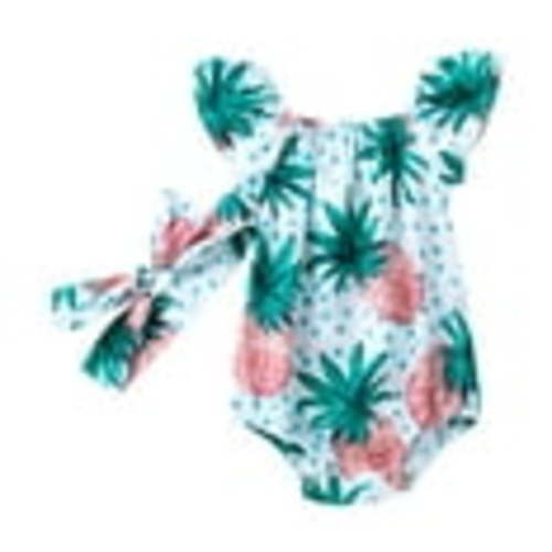 Toimothcn Baby Girls Romper Jumpsuits Ruffled Sleeve Casual Floral Printed Romper With Hairbands Soft Loose Breathable Jumpsuits 0-3 Months