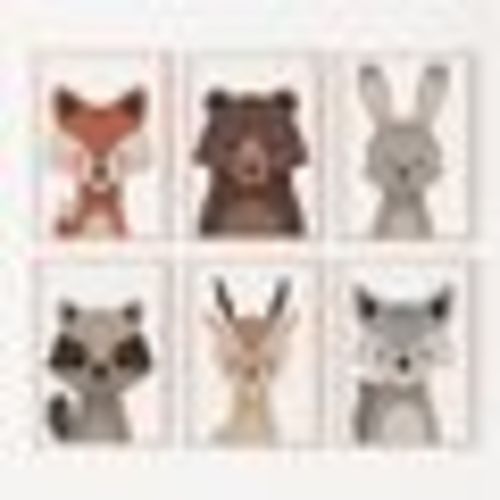 Set of six, Woodland friends, Woodland animals, Deer print, Bear print, Raccoon print, Wolf print, Fox print, Woodland nursery, Nursery deco