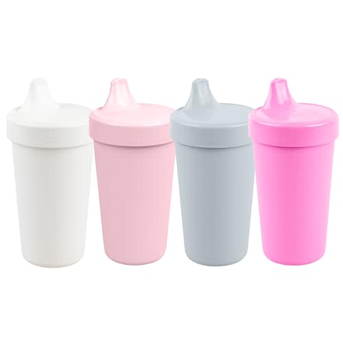 Re-Play Made in USA 10 Oz. Sippy Cups for Toddlers, Pack of 4 - Reusable Spill Proof Cups for Kids, Dishwasher/Microwave Safe - Hard Spout Sippy Cups for Toddlers 3.13" x 6.25", Modern Blush