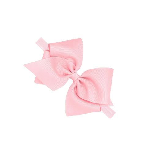 Wee Ones Girls' Classic Grosgrain Hair Bow on a Matching Baby Hair Band, For All Hair Types, Mini King Bow, 0-6 Months, Light Pink