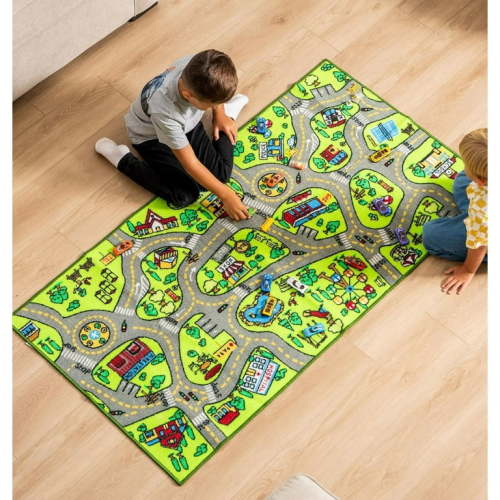 ToyVelt Kids Carpet Playmat Car Rug – Educational Road Traffic Carpet Multi Color Play Mat - Large