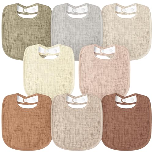 Susurration Muslin Baby Bibs 8 Pack Bandana Drool Bibs, Soft Square Adjustable Baby Drooling Bibs for Unisex Girls & Boys