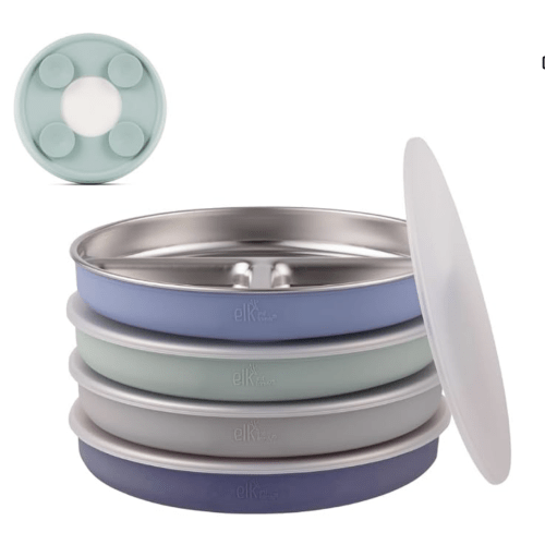 Elk and Friends Kids/Toddler 7.8" Stainless Steel Divided Plate + Lid | 4pk
