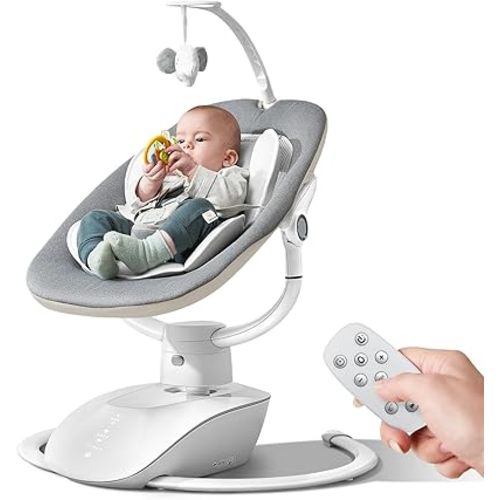 Baby Swing for Infants, Electric Baby Swing with Remote Control, 5 Motions & 4 Speeds, Infant Swings with 8 Lullabies, and 180° Rotating Seat, Indoor & Outdoor Use