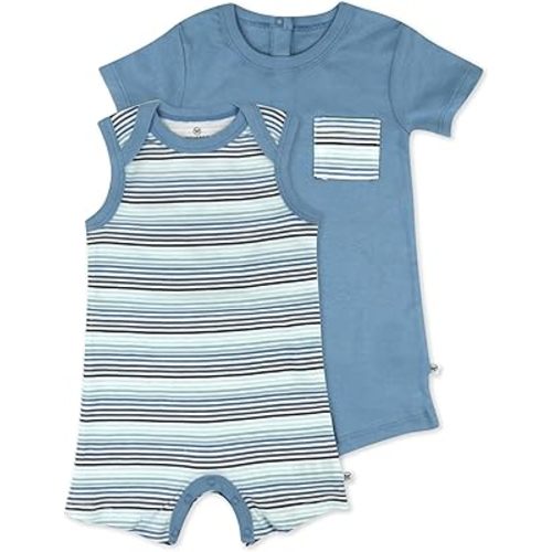 HonestBaby Short Sleeve and Tank Romper 100% Organic Cotton for Infant Baby and Toddler Boys