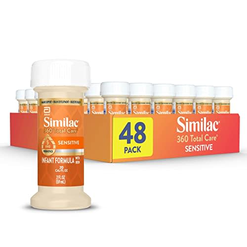 Similac 360 Total Care Sensitive Infant Formula for Fussiness & Gas Due to Lactose Sensitivity, Has 5 HMO Prebiotics, Non-GMO, Baby Formula, Ready to Feed, 2-fl-oz Bottle, Pack of 48