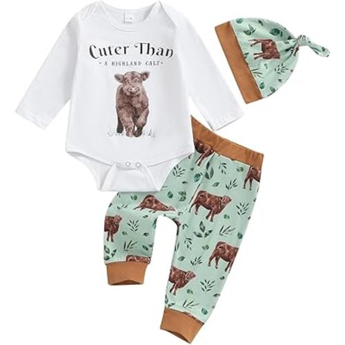 Baby Boy Farm Clothes Newborn Coming Home Outfit with Hat Infant Boy's Long Sleeve Romper & Pant Sets