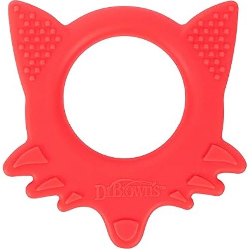 Dr. Brown's Flexees Friends Orange Fox, Soft 100% Silicone Baby Teether, BPA Free, 3m+