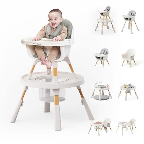 MAMAZING 8-in-1 High Chair,Infant and Toddler High Chair with Removable Tray, Seating for 8 Stages of Development from Infant to Toddler, Convertible Baby high Chair with Activity Center,Davy Grey