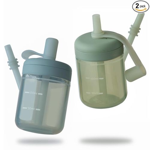 Moonkie Baby Straw cup | Silicone Toddler Sippy Cup Training Cup with Straw Lid | BPA-Free Drop-Proof Baby Cup | Led Weaning | 6 Months+, 5 oz, 2pack
